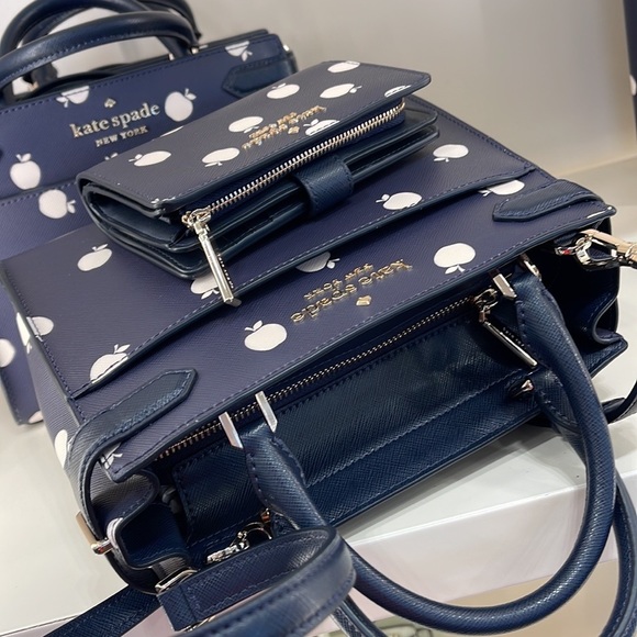 Kate Spade Staci Sm Satchel Orchard Toss Pr & Staci Lg White Apple Bifold Wallet - Picture 7 of 16